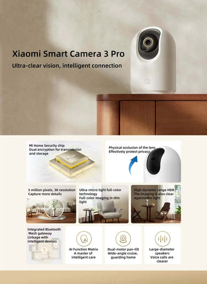 Xiaomi Smart Camera 3 Pro PTZ Version Full Color HDR 2.4/5GHz Mesh Gateway AI/Human/Pet/Baby Cry Detection 360° Security Monito