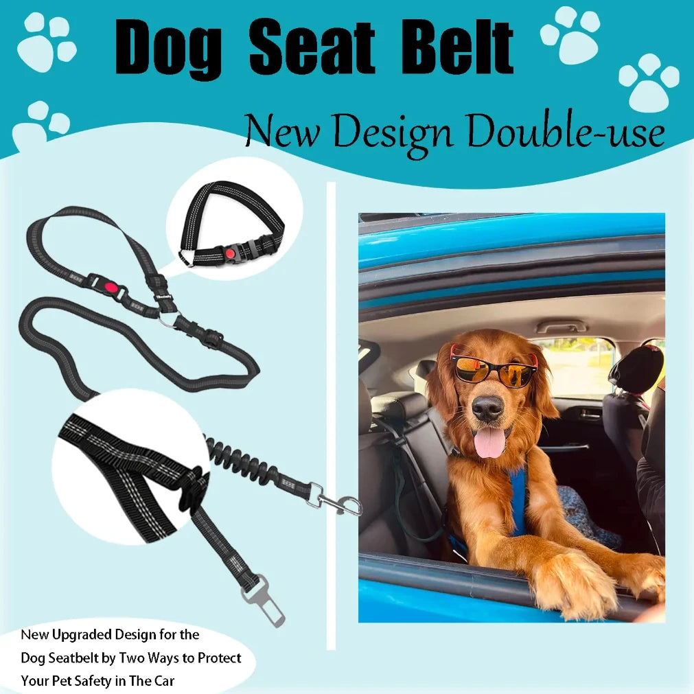 Adjustable Heavy Duty Striped Nylon Dog Car Seat Belt Traction Rope for All Breeds Safe Car Rides