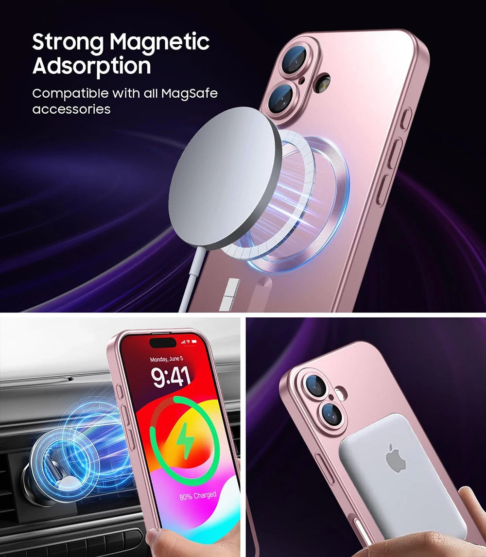 Magsafe Compatible Wireless Charge Phone Case for iPhone 16/15/14/13/12/11 pro Max plus - Magnetic Shockproof Silicone Cover with Camera Protection